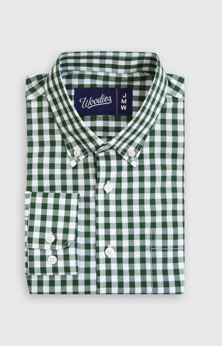 Comfortable Men's Button-Up in Dark Green Gingham - Woodies Clothing