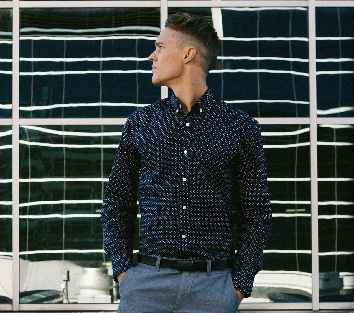 Wrk Dots Performance Dress Shirt Navy