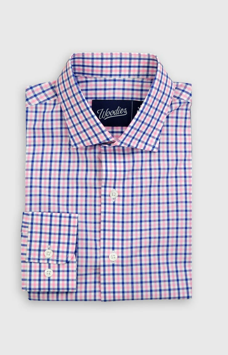 Comfortable Men's Dress Shirt in Pink & Blue Gingham - Woodies