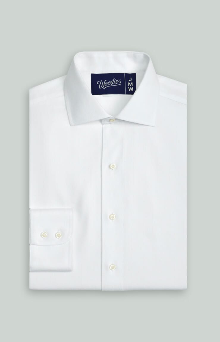 Comfy Men's Easy Care Shirt in White Herringbone - Woodies Clothing