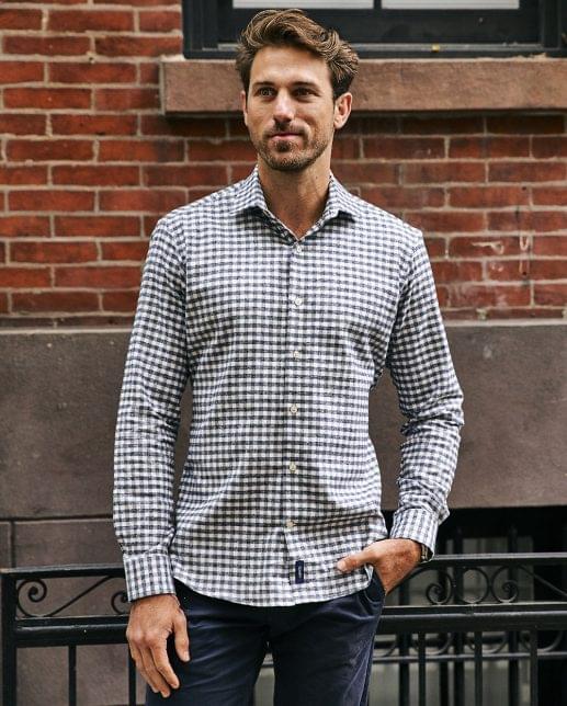 Men's Gingham Flannel Shirt in Grey & White - Woodies Clothing