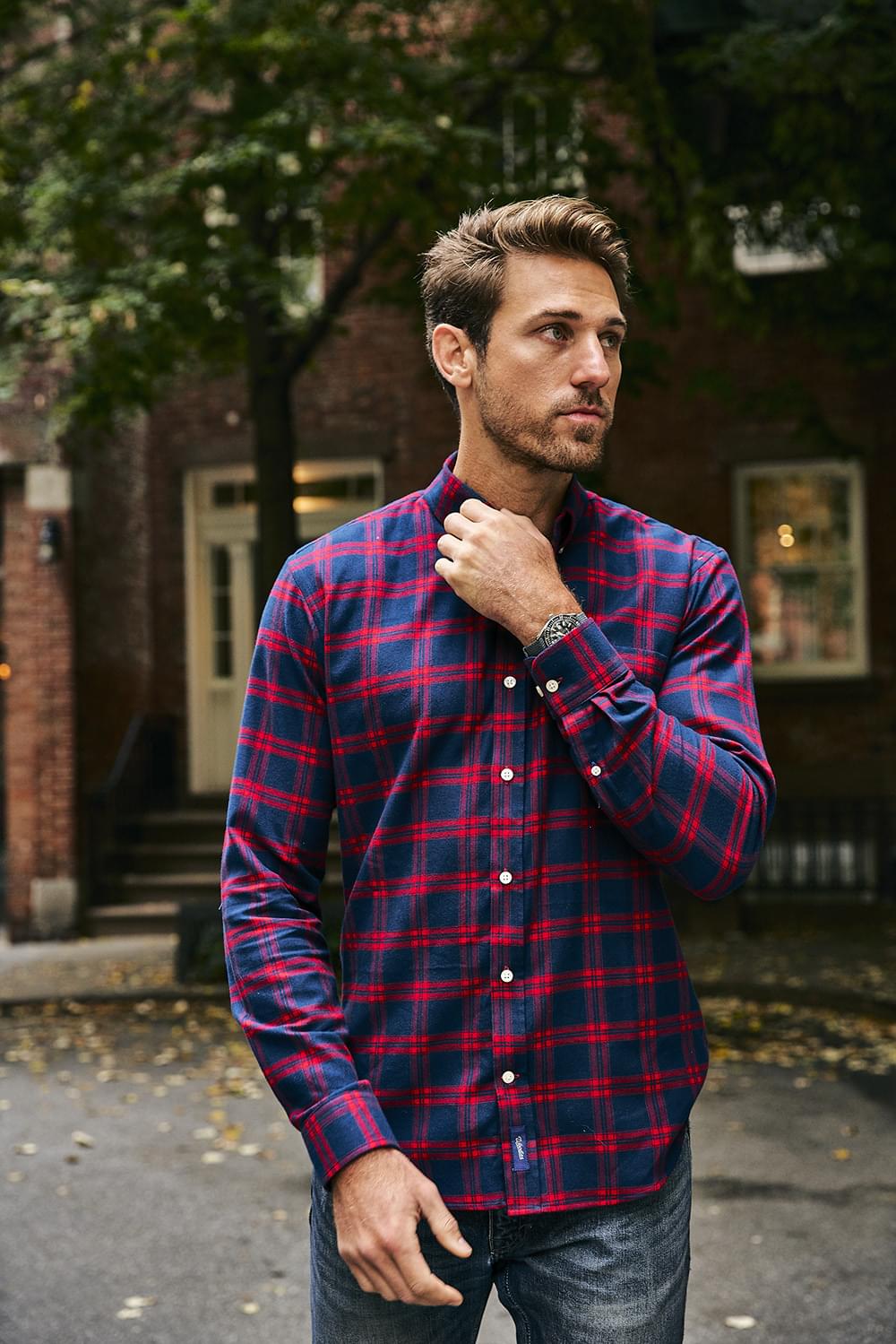Comfortable Men's Plaid Flannel Shirt in Red - Woodies Clothing