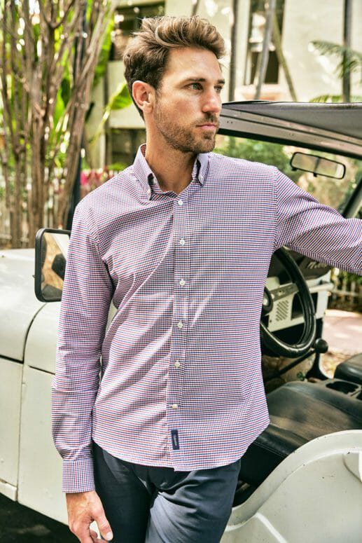 Red & Blue Gingham Stain Resistant Performance Dress Shirt