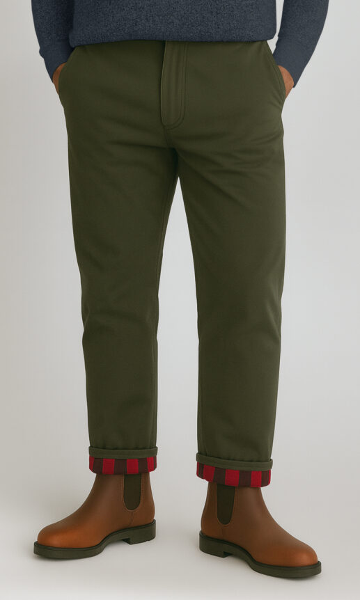 Olive Flannel Lined Stretch Chino