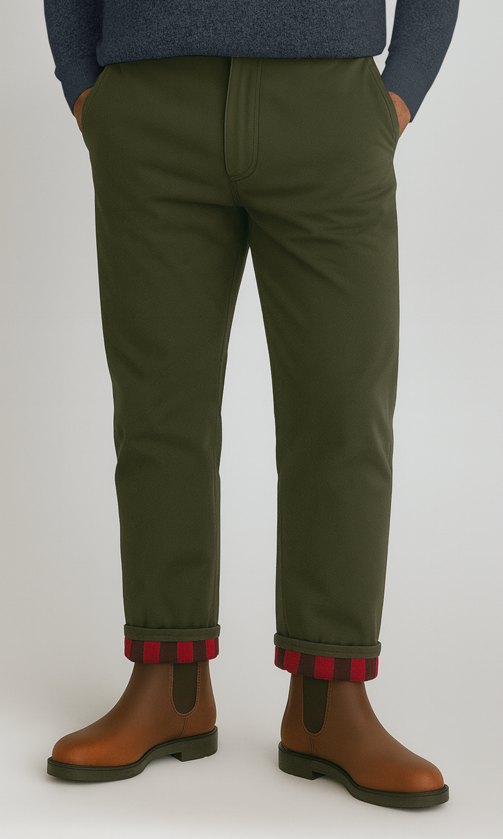 Olive Flannel Lined Stretch Chino