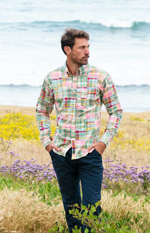 Comfortable Men's Madras Patchwork Shirt - Woodies Clothing