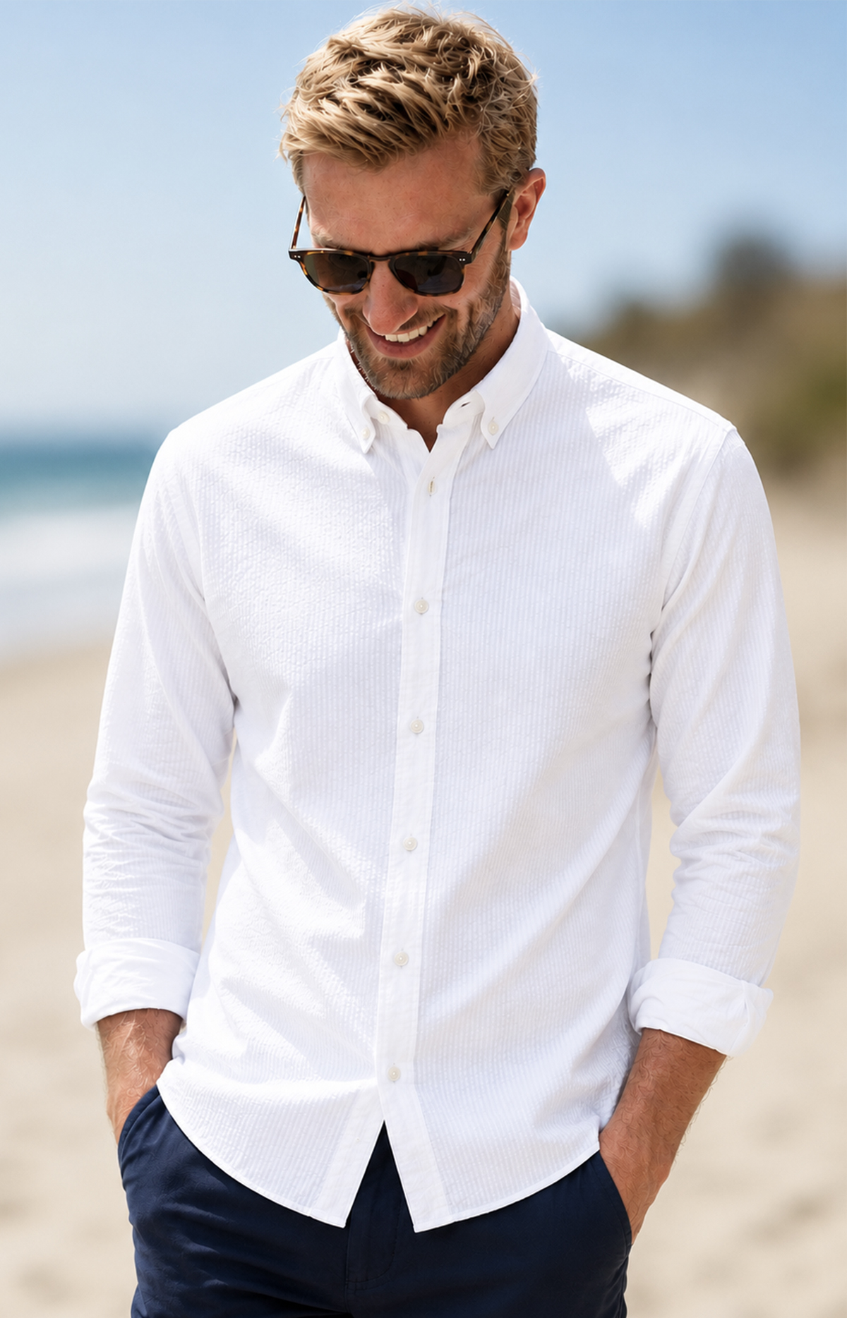 Textured White Seersucker Shirt