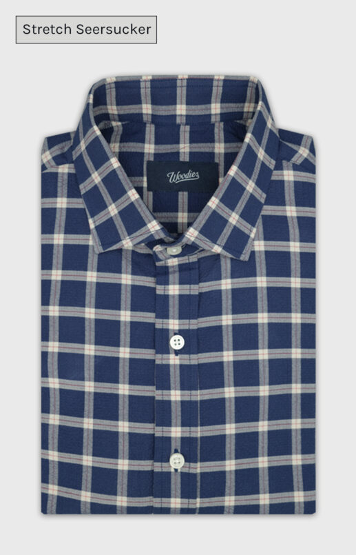 Navy Plaid Seersucker Stretch Shirt