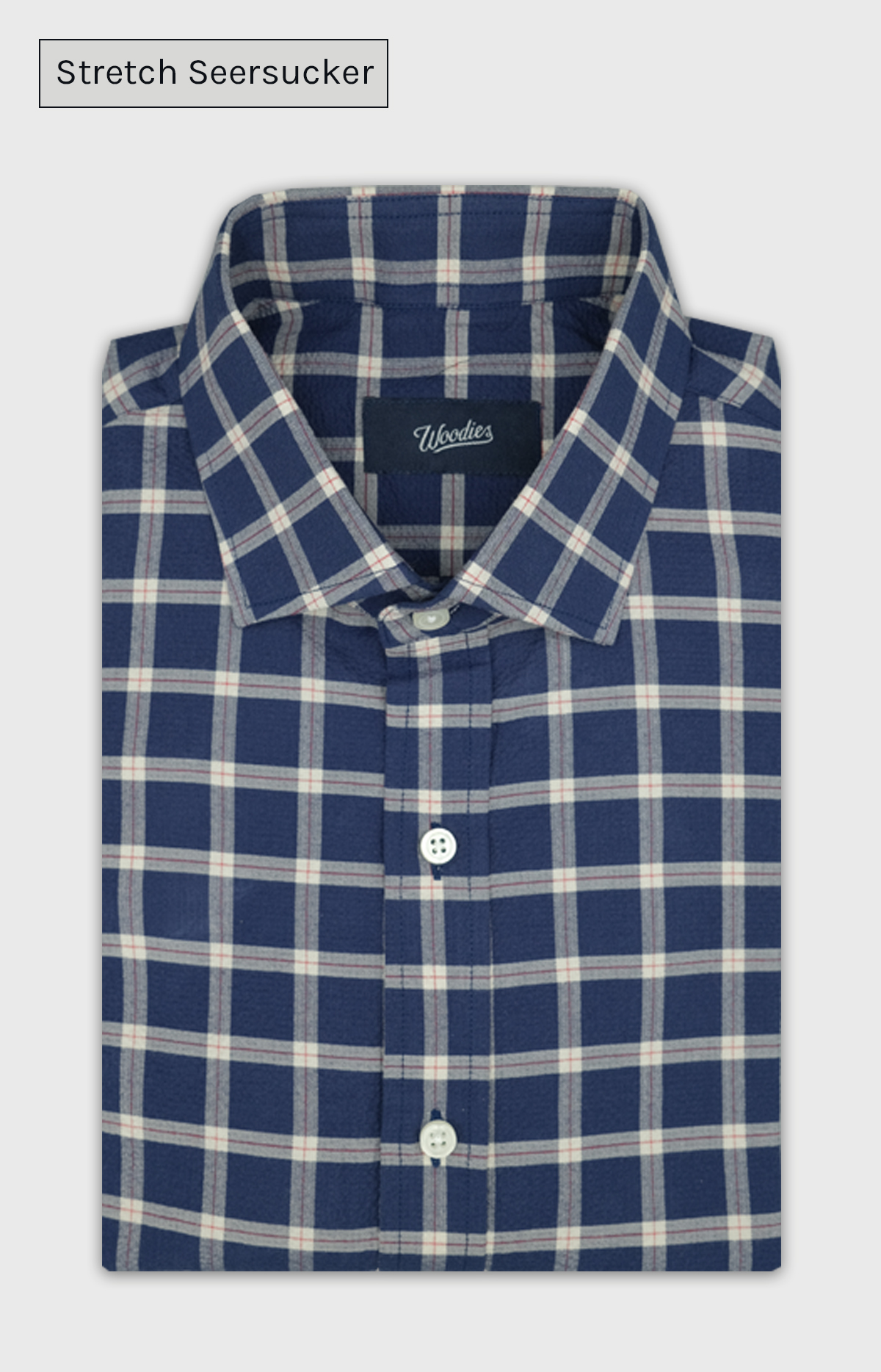 Navy Plaid Seersucker Stretch Shirt