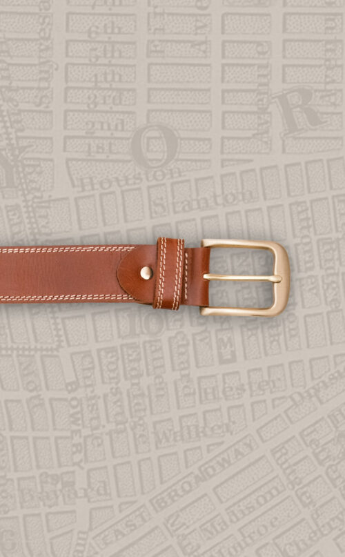 Light brown full gain leather belt with stitching