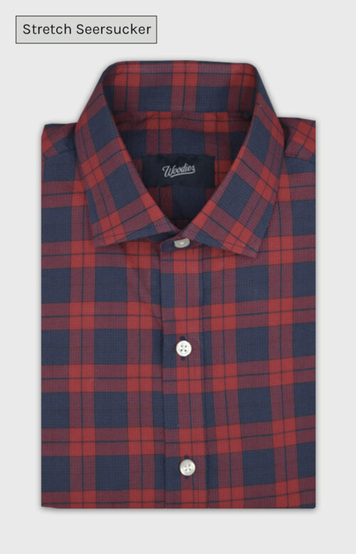 Red Tartan Seersucker Stretch Shirt