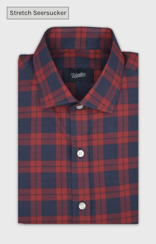 Red Tartan Seersucker Stretch Shirt