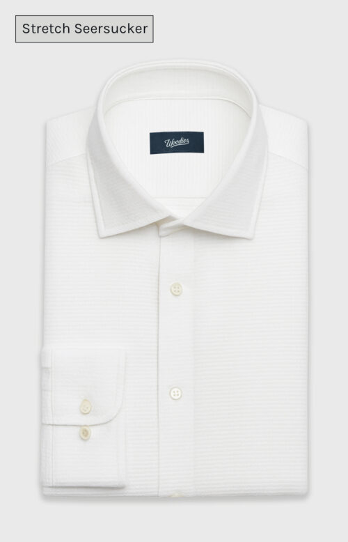 White Stretch Seersucker Shirt