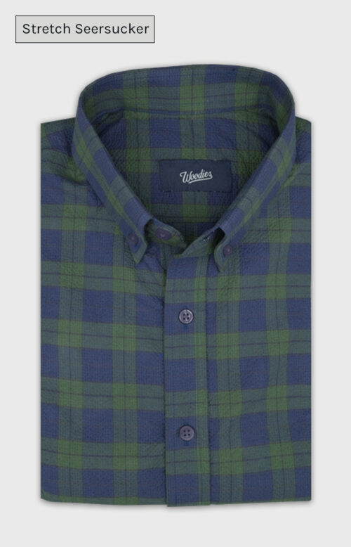 Green Tartan Stretch Seersucker