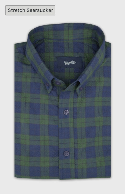 Green Tartan Seersucker Stretch Shirt