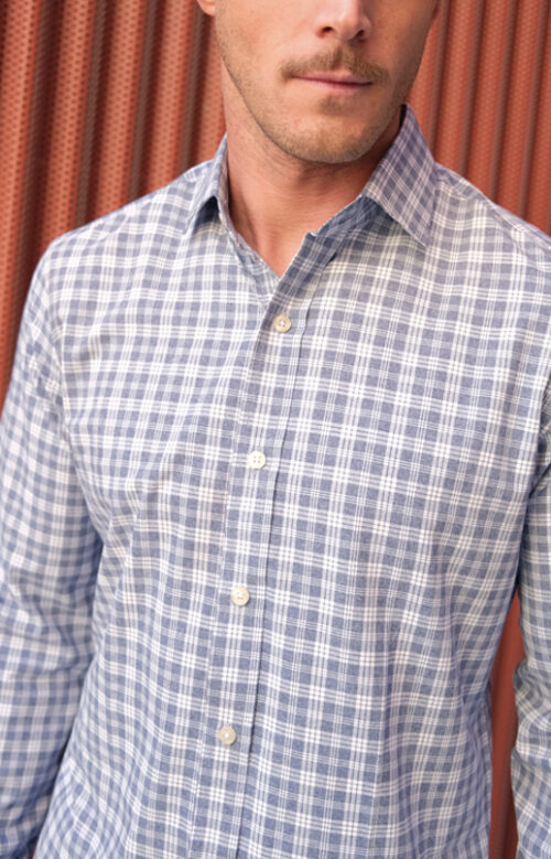 Heathered Navy Plaid Performance Shirt