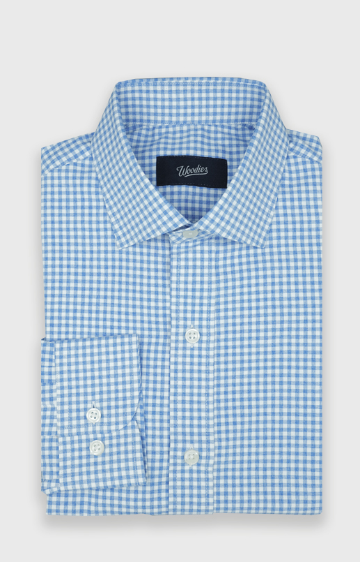 Heathered Blue Small Gingham Performance Shirt