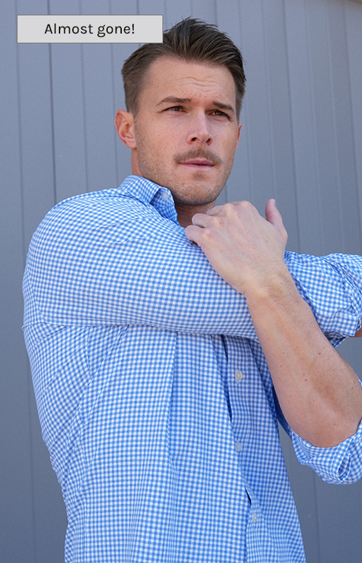 Heathered Blue Small Gingham Performance Shirt