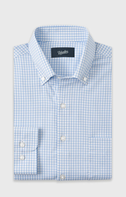 Light Blue Windowpane Performance Shirt