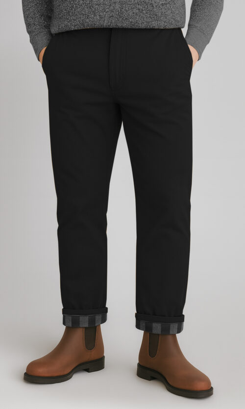 Washed Black Flannel Lined Stretch Chino