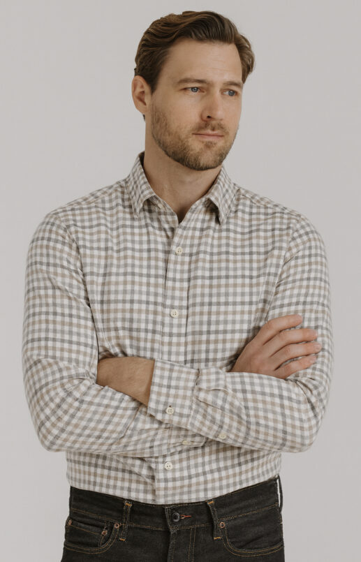Brown & Grey Gingham Heavyweight Flannel